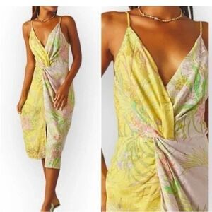 DELFI Collective Frankie Dress twist front floral Plunge Neck Midi Sheath Slip M